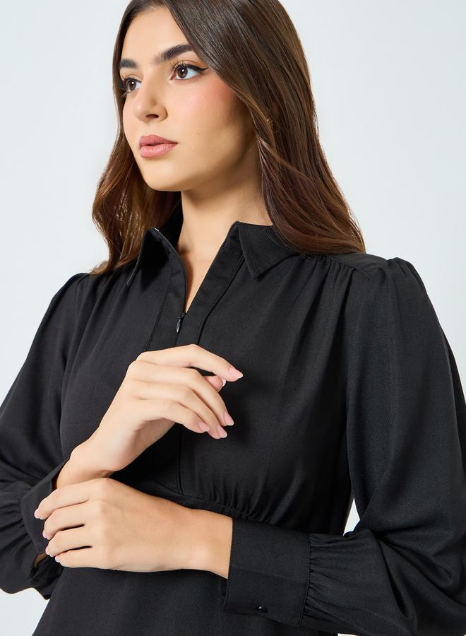 Styli Plain Balloon Sleeve A-Line Maxi Dress - Image 3